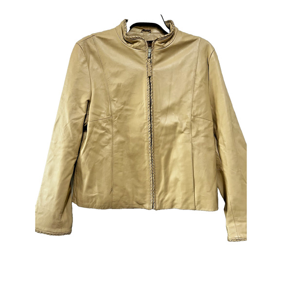 Wilson soft Leather classic minimalist Fitted Braided Zip Front Jacket Size-L - Picture 2 of 11